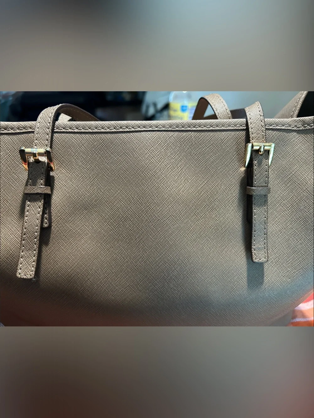 Michael Kors Quinn Shoulder Bag in Taupe with Gold Hardware